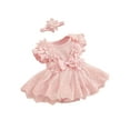 thumbnail image 2 of Musuos Baby Girl Cute Summer 2 Piece Outfits 3 6 12 18 M Mesh Lace Patchwork Ruffle Princess Romper Dress and Headband, 2 of 10