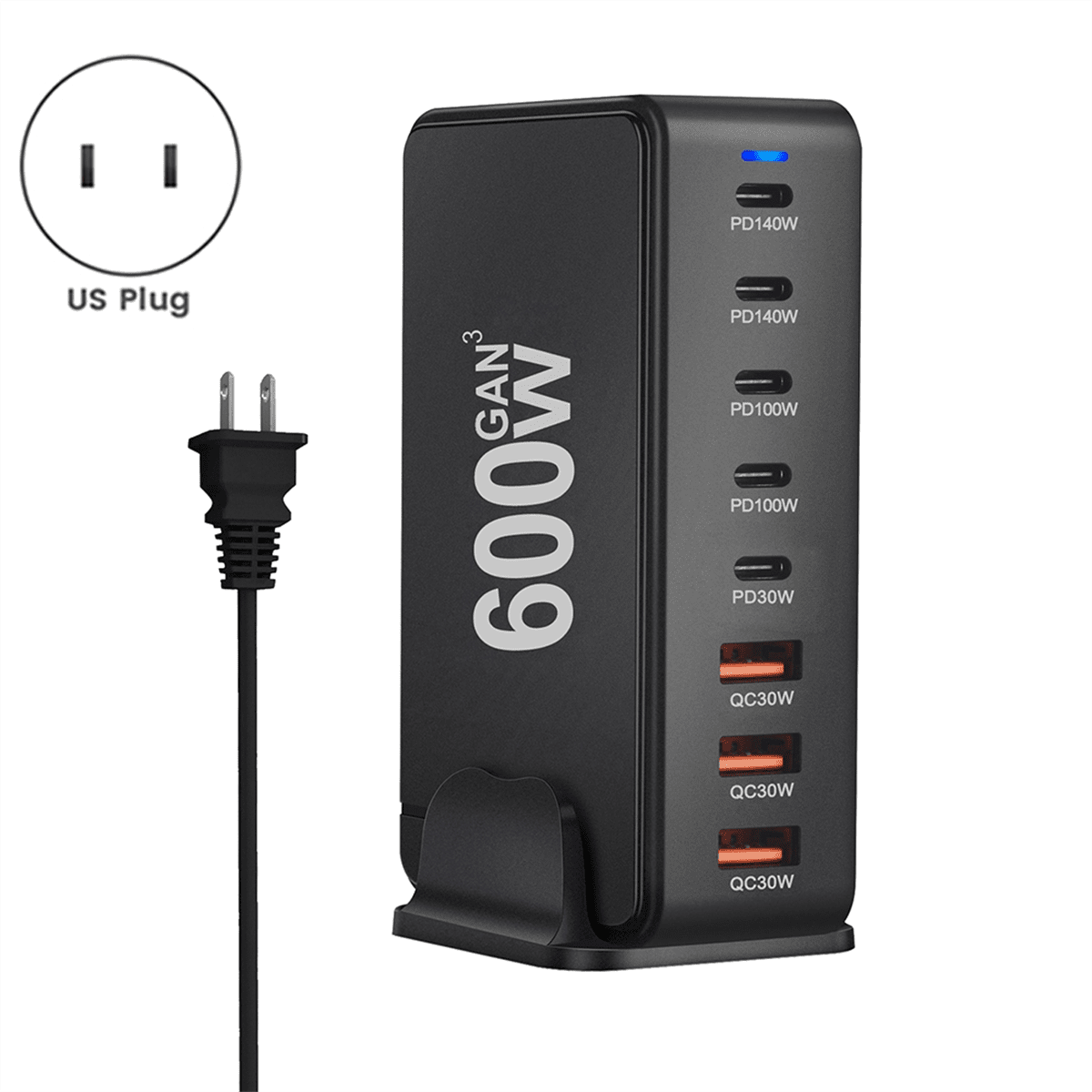 Fast Charging 600W Desktop GaN Quick PD Charger 8 Ports USB Type C Mobile Phone Laptop PC Dock Stand US Plug