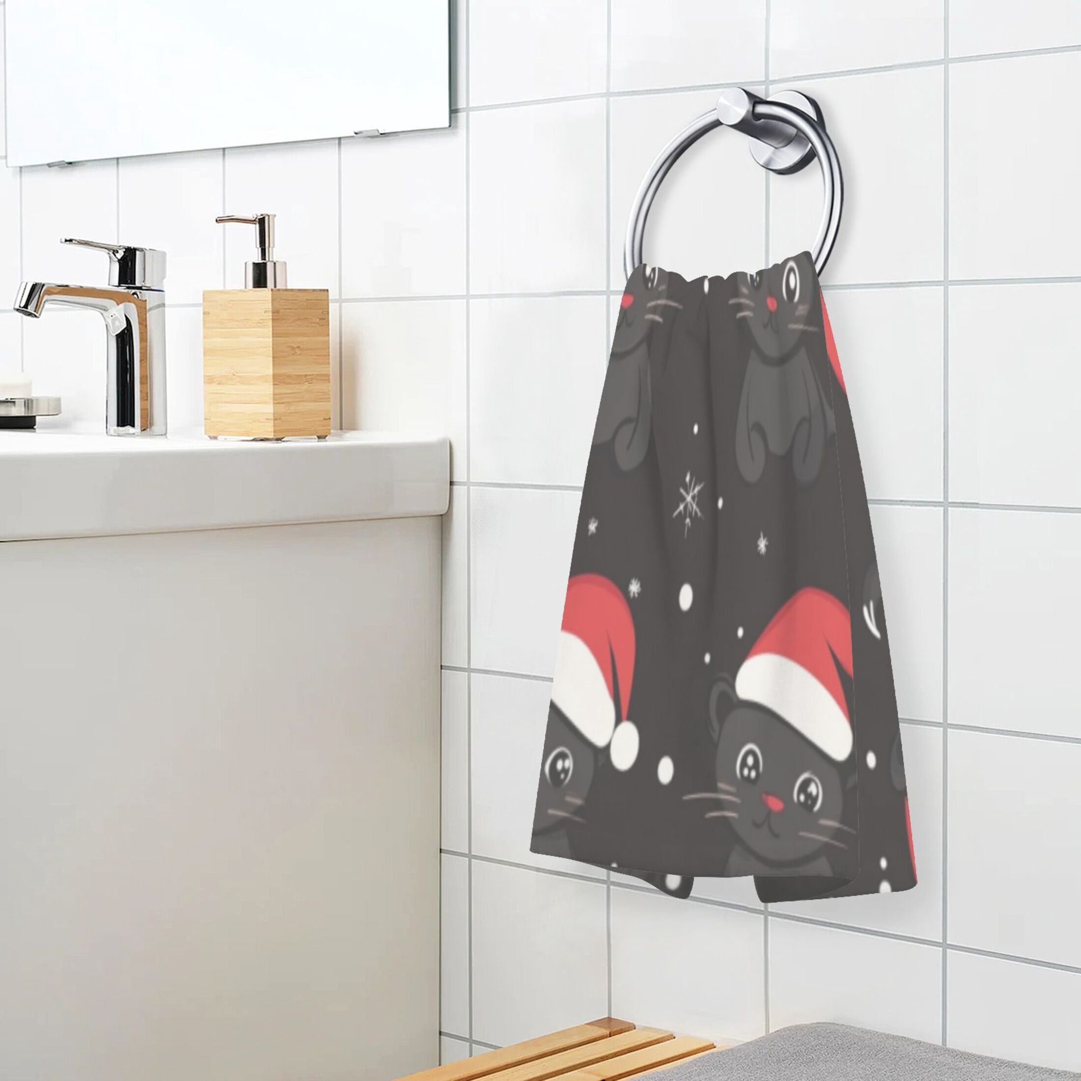 Cotton Towel Two-Piece 16x28 Inch One Sizex2 Face Towel Set Towel Set Cotton Hand Bath Towel Bathroom Beach Little Black Christmas Cat