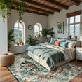 thumbnail image 3 of Moynesa 8'x10' Bohemian Area Rug, 8x10ft Large Boho Washable Bedroom Rug, Soft Non Slip Non-Shedding Kitchen Mat Indoor Office Carpet for Living Room Dining Room, Teal, 3 of 10