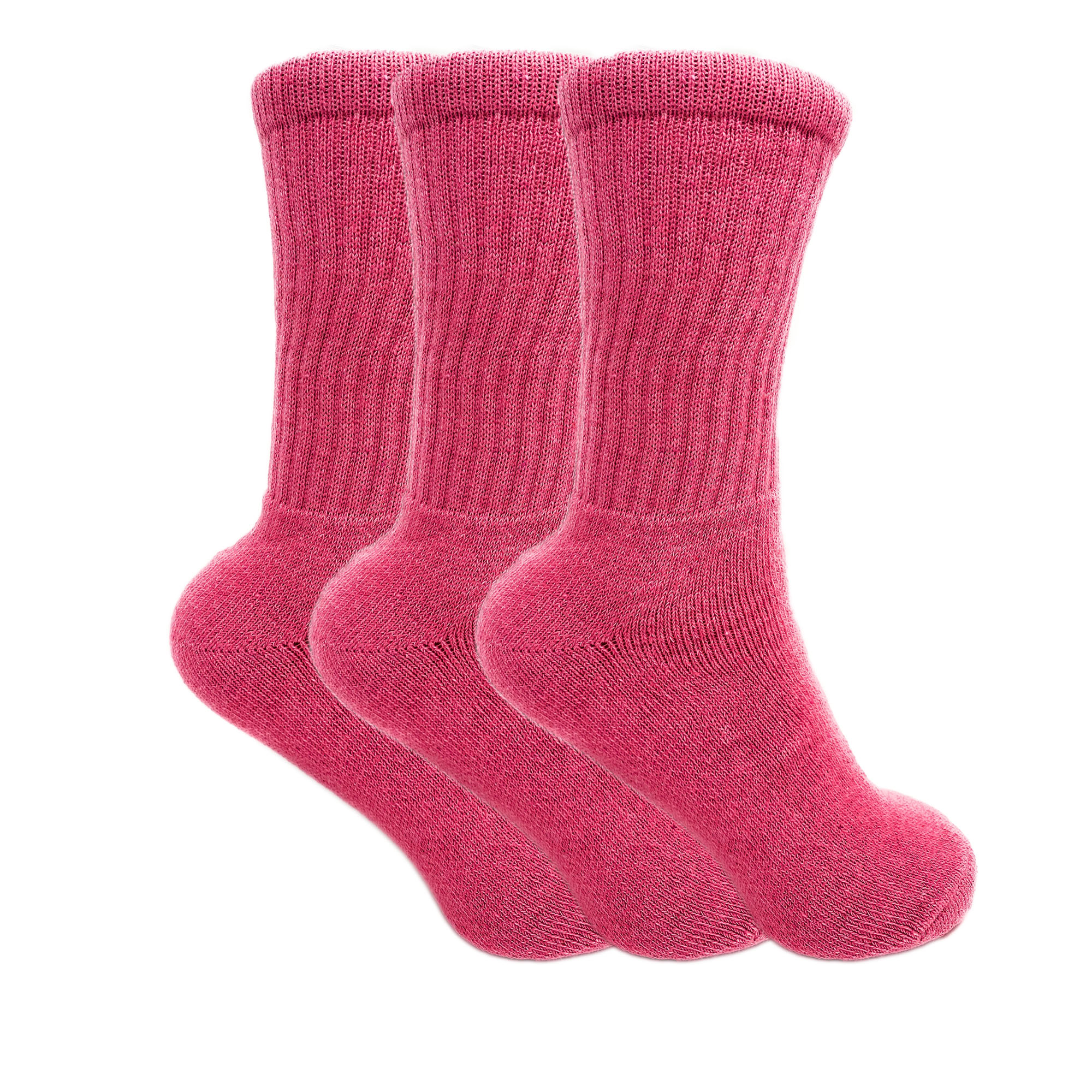 AWS/American Made Cotton Crew Socks for Women Hot Pink 3 PAIRS Size 9