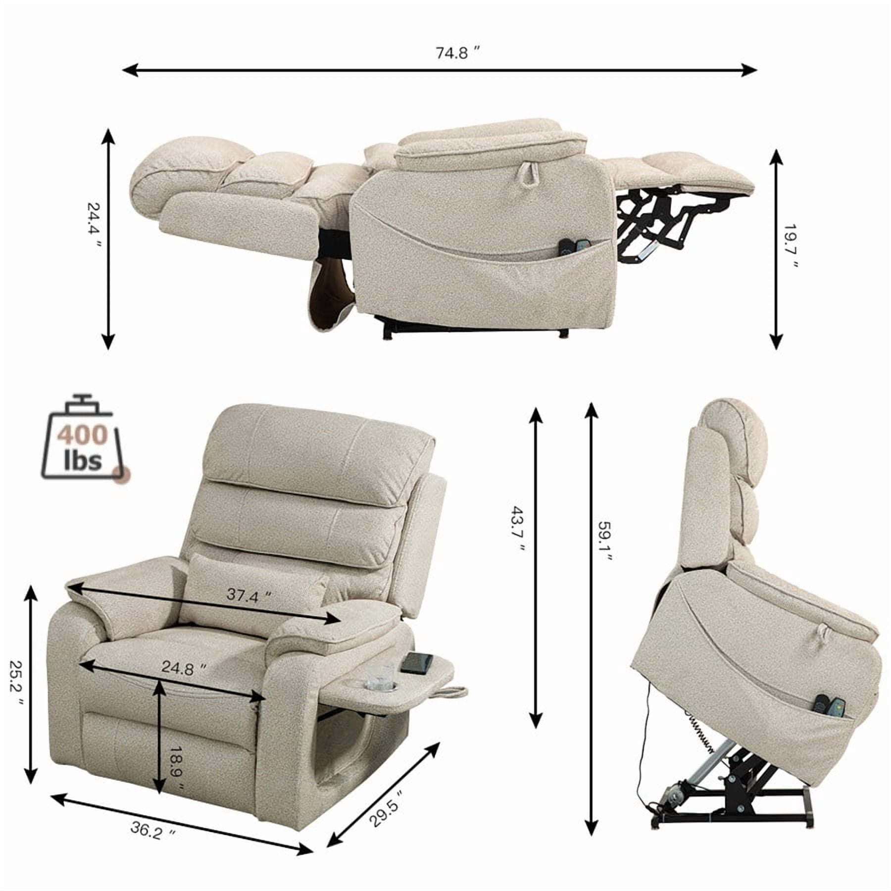 LITVZ Large Lift Chairs Recliner for Elderly, Infinite Position Dual Motor Power Lay Flat, Stand Up Recliner Lift Chair with Massage and Heat, Lumbar Pillow, Wireless Charging & Cup Holder