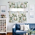 thumbnail image 2 of White Floral Kitchen Curtains Valances and Tiers Set of 3 Magnolia Green Leaf Tier Curtains and Valance with Rod Pocket for Small Windows, 27.5"x36", 2 of 9