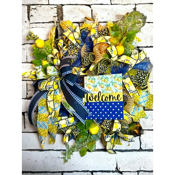 Welcome Wreath, Lemon Wreath, Home Decor, Spring Wreath, Summer Wreath