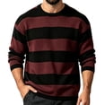 thumbnail image 3 of SEROYE Mens Knit Sweaters Color Block Wide Horizontal Striped Long Sleeve Crewneck Ribbed Trim Pullover Casual Tops (L, Wine), 3 of 10
