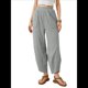thumbnail image 3 of Pantalones Anchos y Holgados para Mujer, Estilo Palazzo Harén, Informales, con Cintura Elástica y Bolsillos. Gris XL, 3 of 10