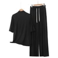 thumbnail image 4 of BUIGTTKLOP Womens Plus Size Pajamas Sets Half Sleeve High Neck Tops Drawstring High Waisted Lounge Pants Summer Outfits, 4 of 6