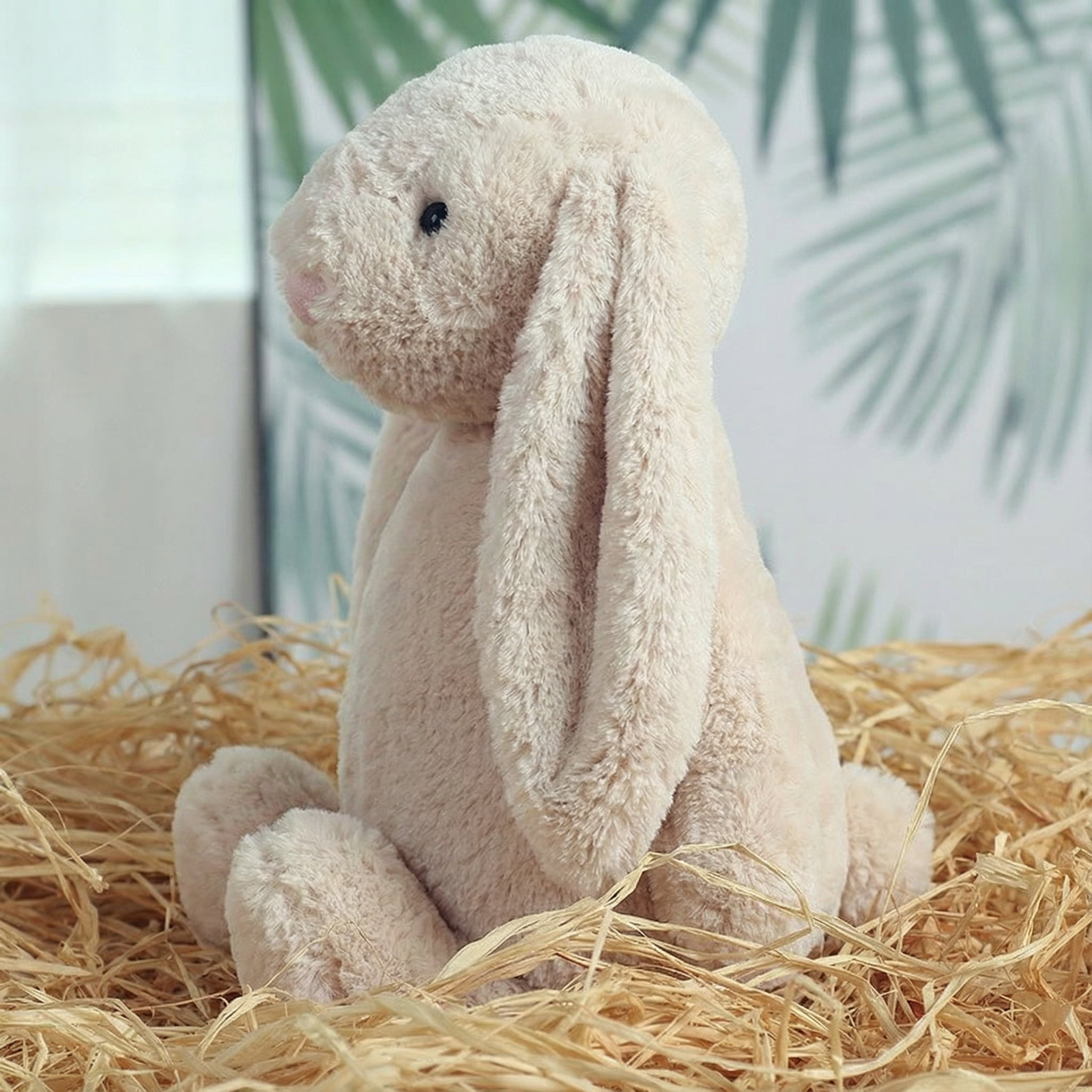 9.8" Creamy Oatmeal Beige Shaggy Easter Bunny Plush Toys - Solid Color Rabbit Stuffed Animal Doll - Fuzzy Neutral Sand Plushie for Boho Farmhouse Spring Decor & Gender Neutral Baby Gift