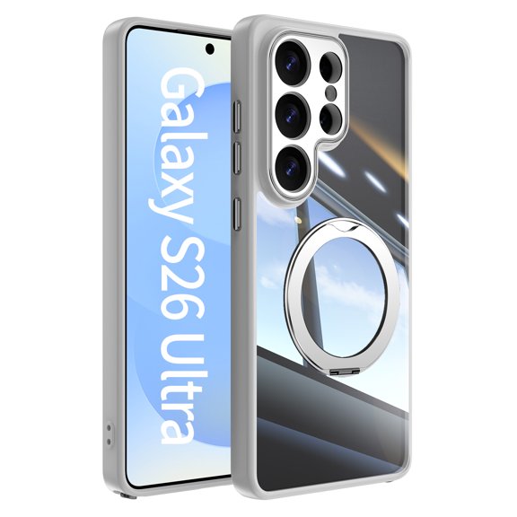 Allytechgroup for Samsung Galaxy S26 Ultra Case with Camera Lens Protector, Rugged Shockproof Kickstand Bumper Ring Holder Slim Fit Drop Proof Phone Case for Samsung Galaxy S26 Ultra, Gray