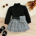 thumbnail image 2 of Toddler Girl Long Sleeve High Neck Solid Color Sweater + Striped Pleated Skirt Matching Waist Bag In Same Color, 2 of 9