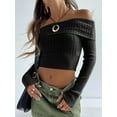 thumbnail image 2 of Rdhnmea Women's Long Sleeve Y2k Crop Tops Off Shoulder Slim Fit Casual Knit Going Out Shirts Tee Clothing Streetwear 2024, 2 of 4