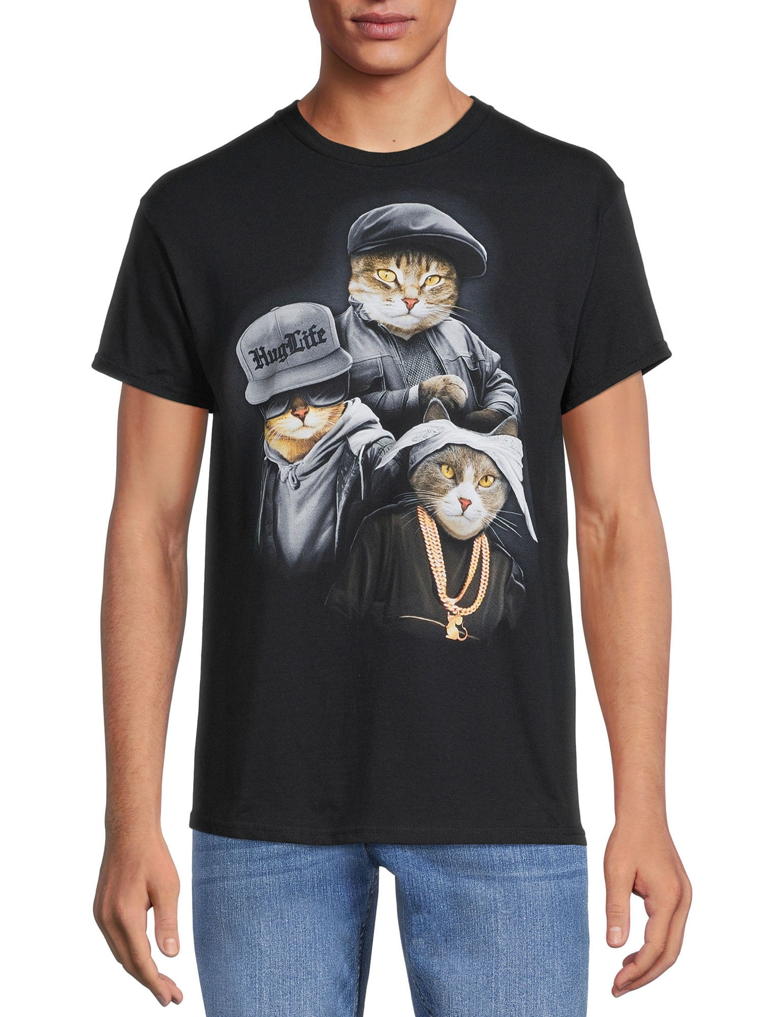 Generic Men's Cat Trio Graphic Tee with Short Sleeves
