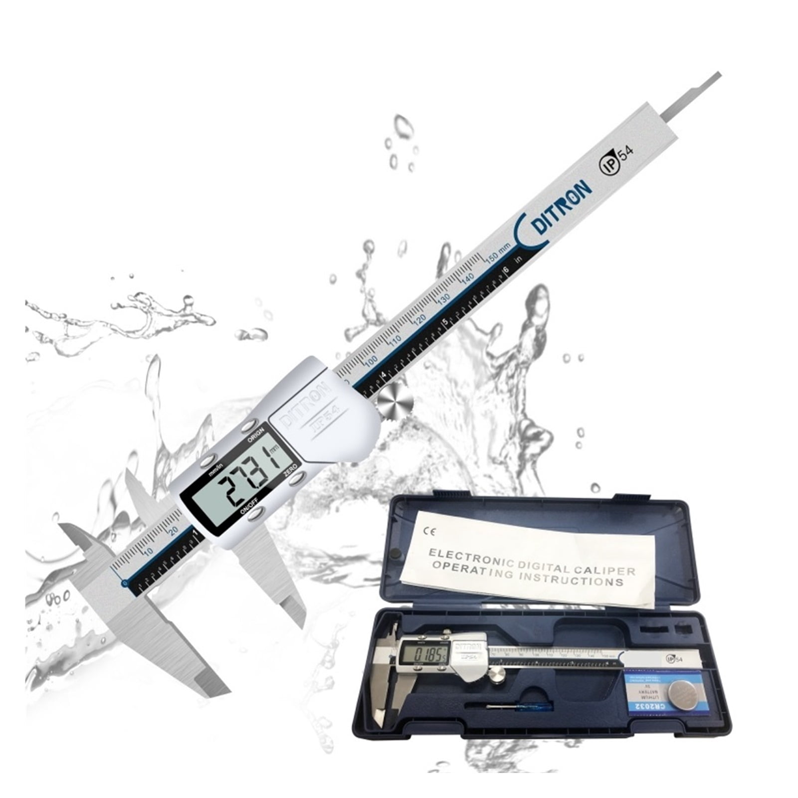 0-150mm 6" Stainless Steel Electronic Digital Caliper IP54 Waterproof Metric Vernier Measurement Tool With LCD Screen
