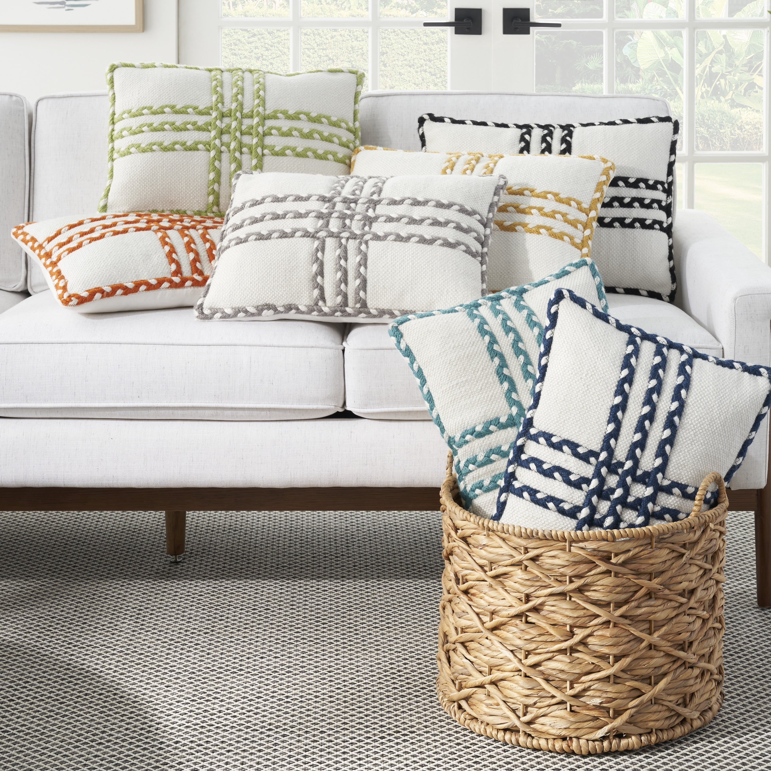 Nourison Crossed Braids Turquoise 14" x 20" Indoor/Outdoor Throw Pillow