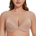 thumbnail image 2 of MELENECA Women's Racerback Front Closure Lace Unlined Plus Size Full Coverage Underwire Bra Beige 44G, 2 of 7