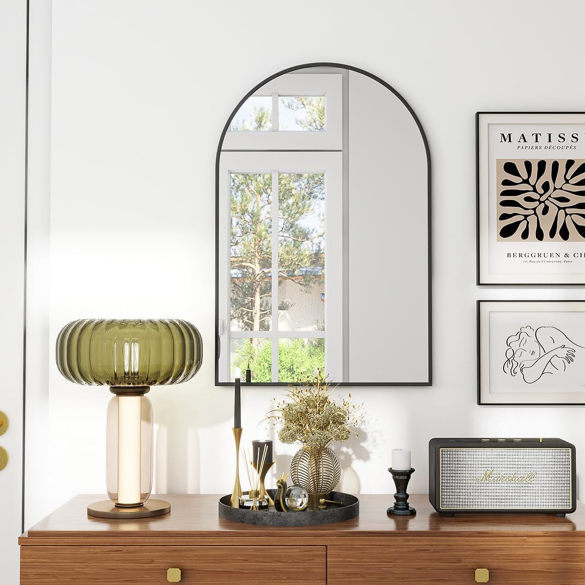 SHATTERVUE 30"x 20.1"Arched Bathroom Mirror Wall Mounted Mirror,Black