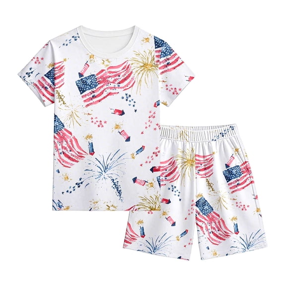 BOOMNY 250Th Anniversary America Boys 2 Peice Pajamas Sets Patriotic Usa Flag Graphic Short Sleeve Sleepwear Tops Shorts Pjs Set for Kids Cozy Loungewear Homewear
