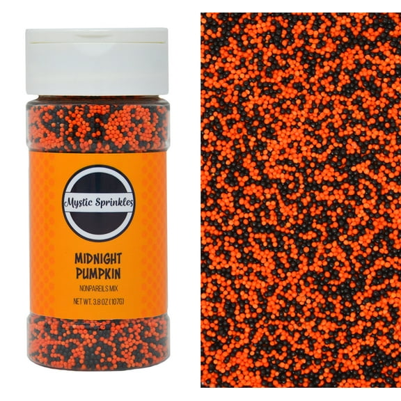 Mystic Sprinkles Midnight Pumpkin Nonpareils Mix 3.8 Ounce Bottle