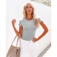 thumbnail image 3 of VICHVVY Womens Round Neck Short Sleeve Shirts Ribbed Casual Slim Fitted Tops Blouses, 3 of 10