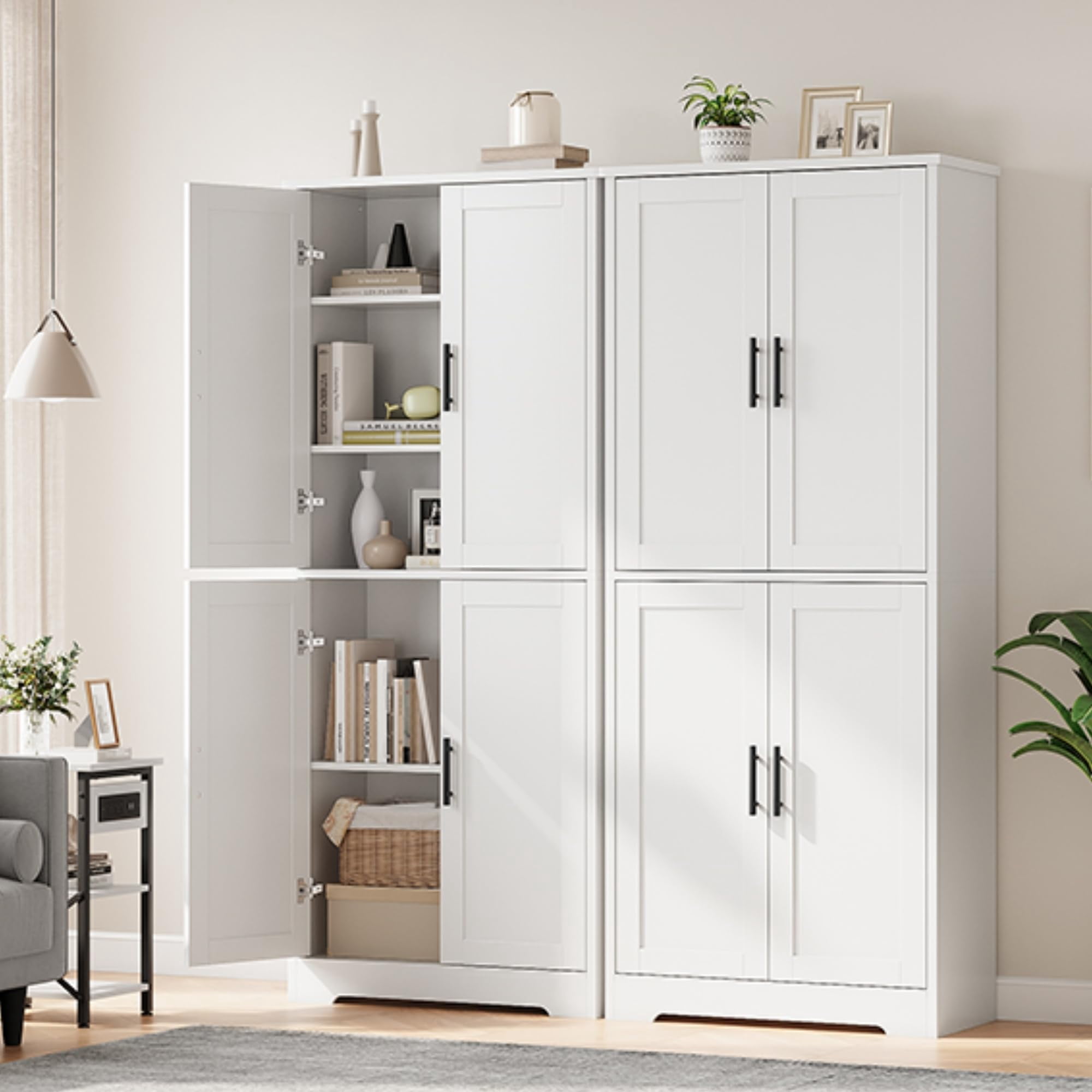 BouPower Pantry Cabinet,70" Tall Kitchen Pantry Cabinet with 2 Doors and 3 Adjustable Shelves, Freestanding Cupboard, Modern Tall Storage Cabinet for Bathroom, Dining Room, Living Room