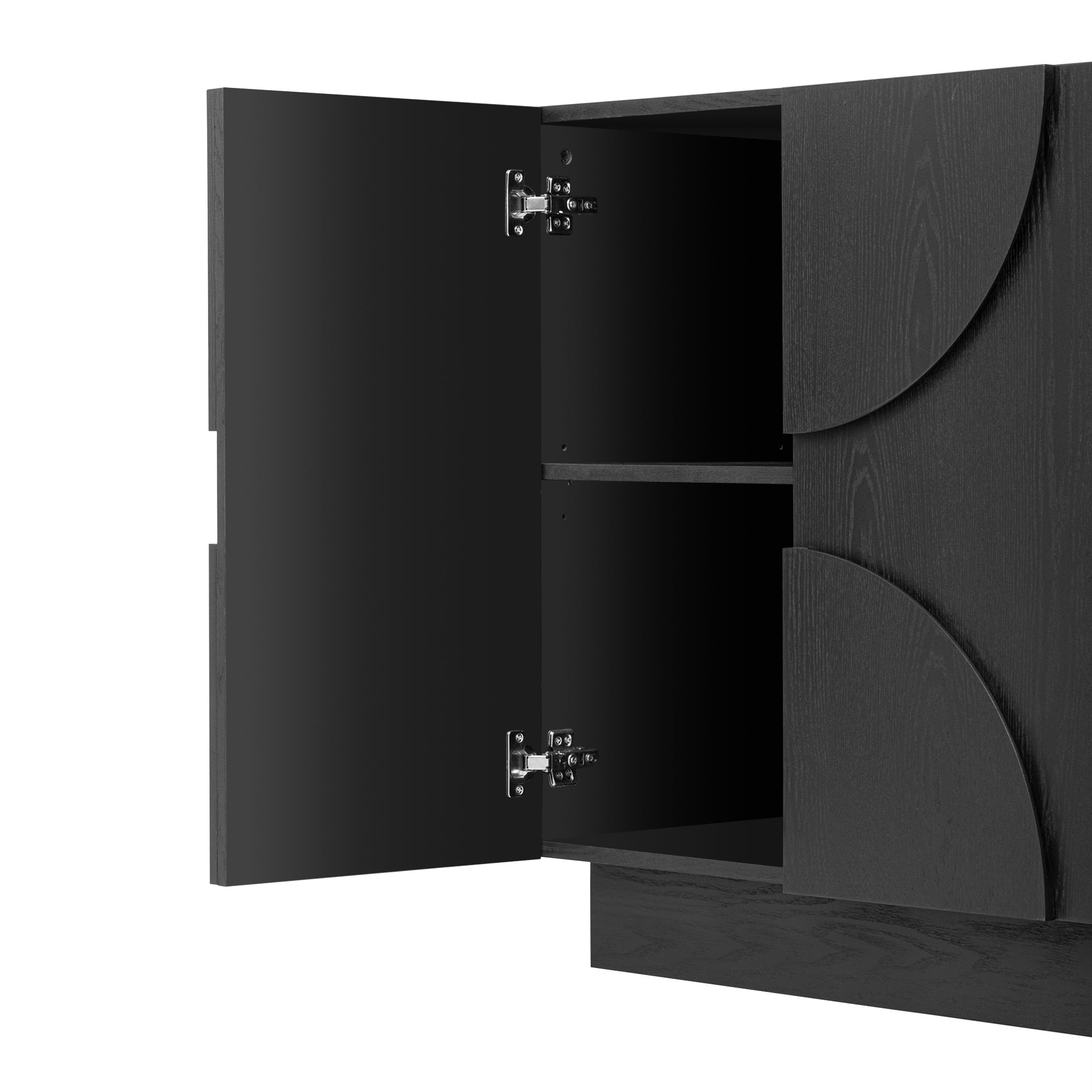 PORKISS Sideboard Buffet Cabinet with Storage, Modern Coffee Bar Credenza with 4 Semi-Circular Doors, Wood Entryway Cabinet with 3-Level Adjustable Shelves for Dining Room, Kitchen, Black