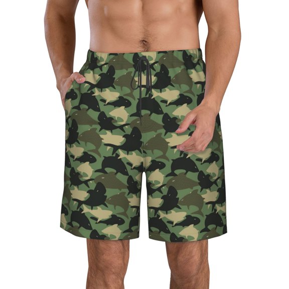 Logiee Camouflage Shark Print Mens Swim Trunks Quick Dry Board Shorts,Breathable Hawaii Beach Shorts Swimwear Bathing Suits-Large