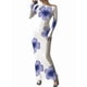thumbnail image 3 of Vestidos Largos Ajustados con Frunces, de Larga y Estampado Floral para Mujer, para Fiesta, Club y Otoño/. Flores Moradas XL, 3 of 8