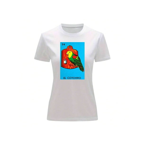 Playera Blusa El Cotorro De La Loteria Mexicana Tradicion Mexicana Color Blanco Talla Mediana Marca Emil SaEs