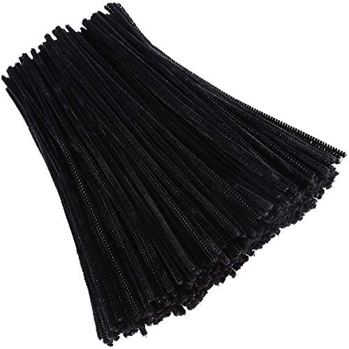 Caydo 400 Pieces Black Pipe Cleaners Chenille Stems for Halloween DIY Art Craft Decorations, 6mm x 12inch