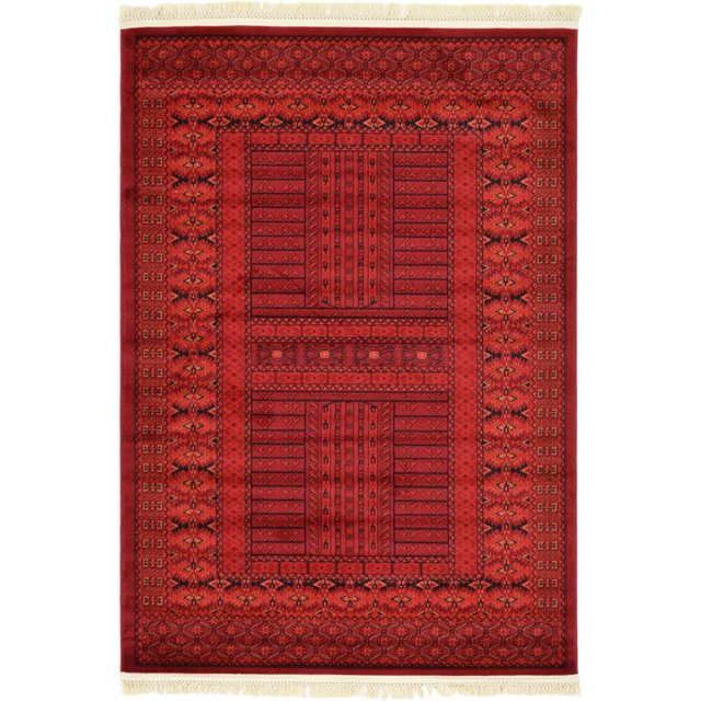 Unique Loom Tekke Over-Dyed Torkaman Area Rug 4' x 6' Rectangle Red/Black