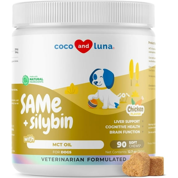 Same and Silybin for Dogs - S-Adenosyl-L-Methionine - 90 Soft Chews - Same for Dogs, Liver Supplements for Dogs, Brain Supplement for Dogs, Dog Liver Support Supplement