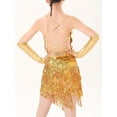 thumbnail image 7 of TiaoBug Girl's Latin Dance Leotard Salsa Rumba Tango Sequin Tassel Flapper Dress Gold 10-12, 7 of 7