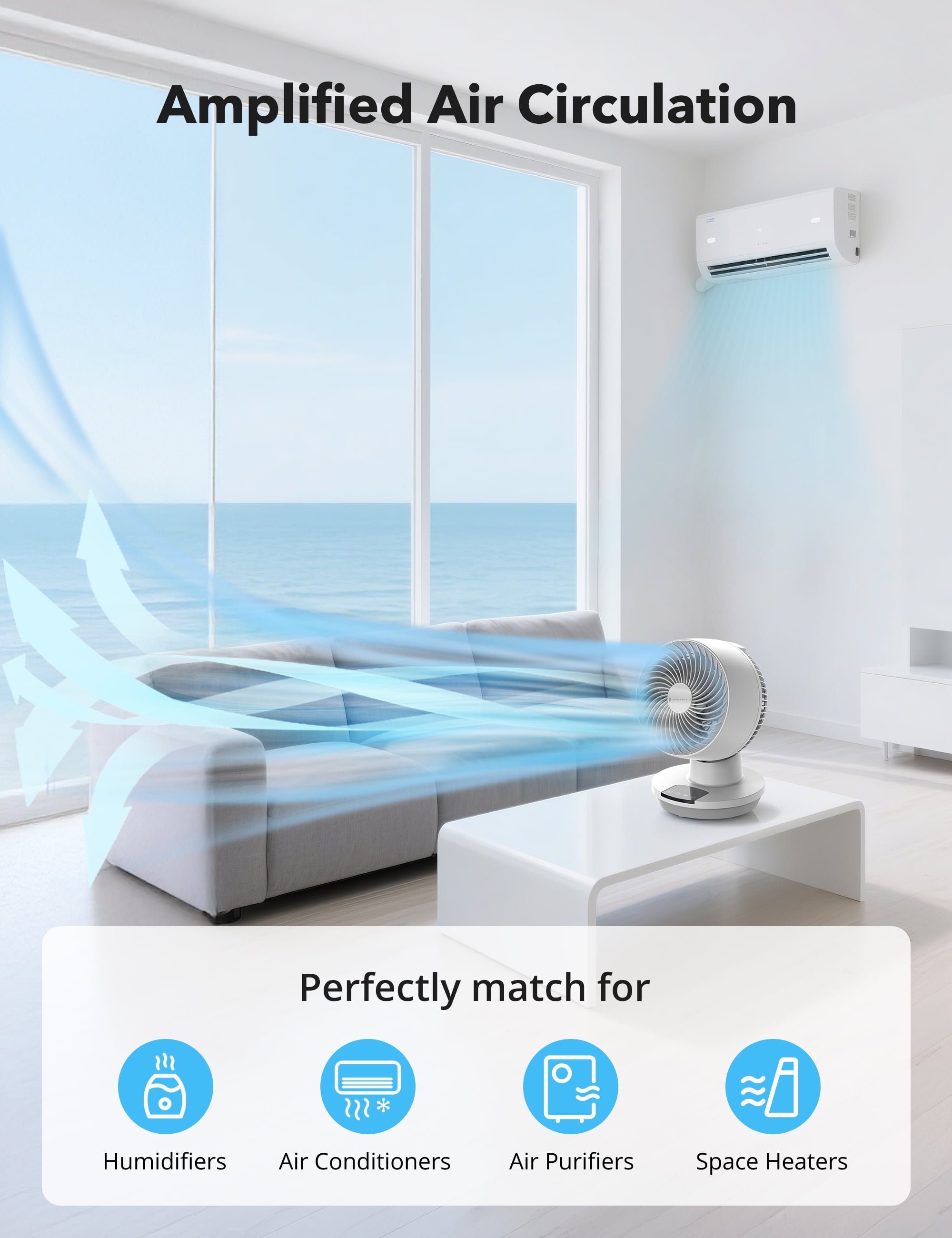Taotronics Desk Fans, 12-Inch Air Circulator Fan for Bedroom, 60ft Powerful Airflow, Table Fan with Remote Control, 8-Hour Timer, 160° Tilt Adjustment, 3 Speeds Small Portable Fan for Home, Office
