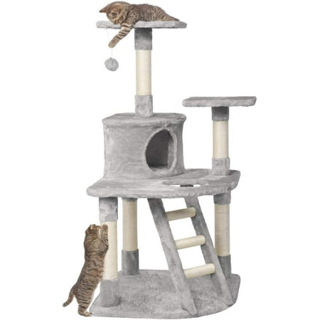 Cat Scratching Posts Cat Claw Scratcher with Sisal-Covered Scratch Posts  Hanging Ball and Soft Smooth Plush Cat Furniture Indoor for Cats and Kittens  Light Gray