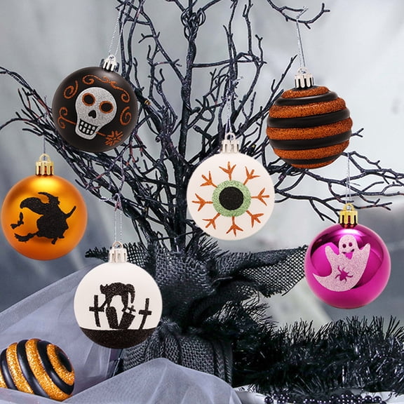 YIMWNYI 16 Pcs Halloween Hanging Ball Ornaments, Shatterproof Tree Decorations, Witch Ghost Skull Glitter Baubles for Haunted House Indoor Outdoor Halloween Party Decor