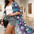 thumbnail image 6 of Fewfanhot Women Open Front Midi Kimono Cardigan, Lightweight 3/4 Sleeve Floral Print Beach Wrap Cover Up, 6 of 9