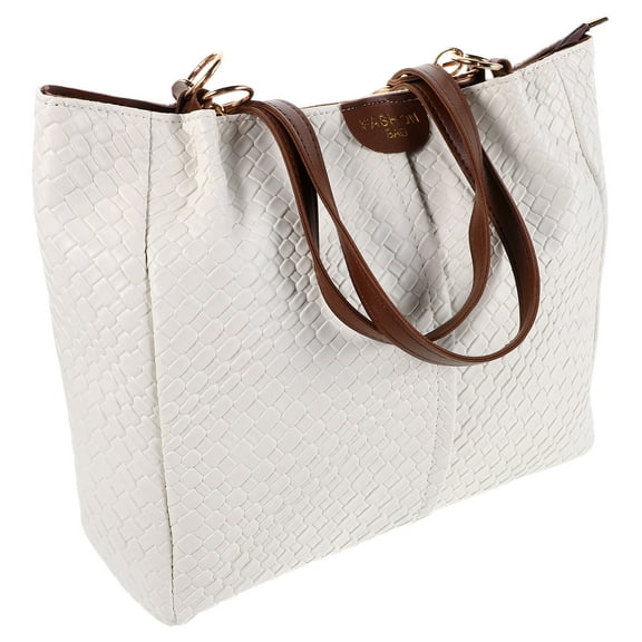 TABLZONE Elegant White Woven Handbag for Women, Versatile Shoulder Tote Bag with Organized Interior and Comfortable Carrying Options