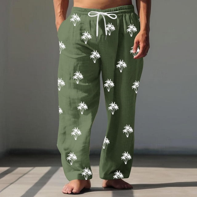 Pantalones largos para hombre, cintura elástica, transpirables, cómodos, suaves, informales, de playa, de poliéster.