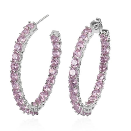 Women's CZ Cubic Zircon Inside Out Pink Hoops Hoop Earrings Bridesmaid Gift Jewelry