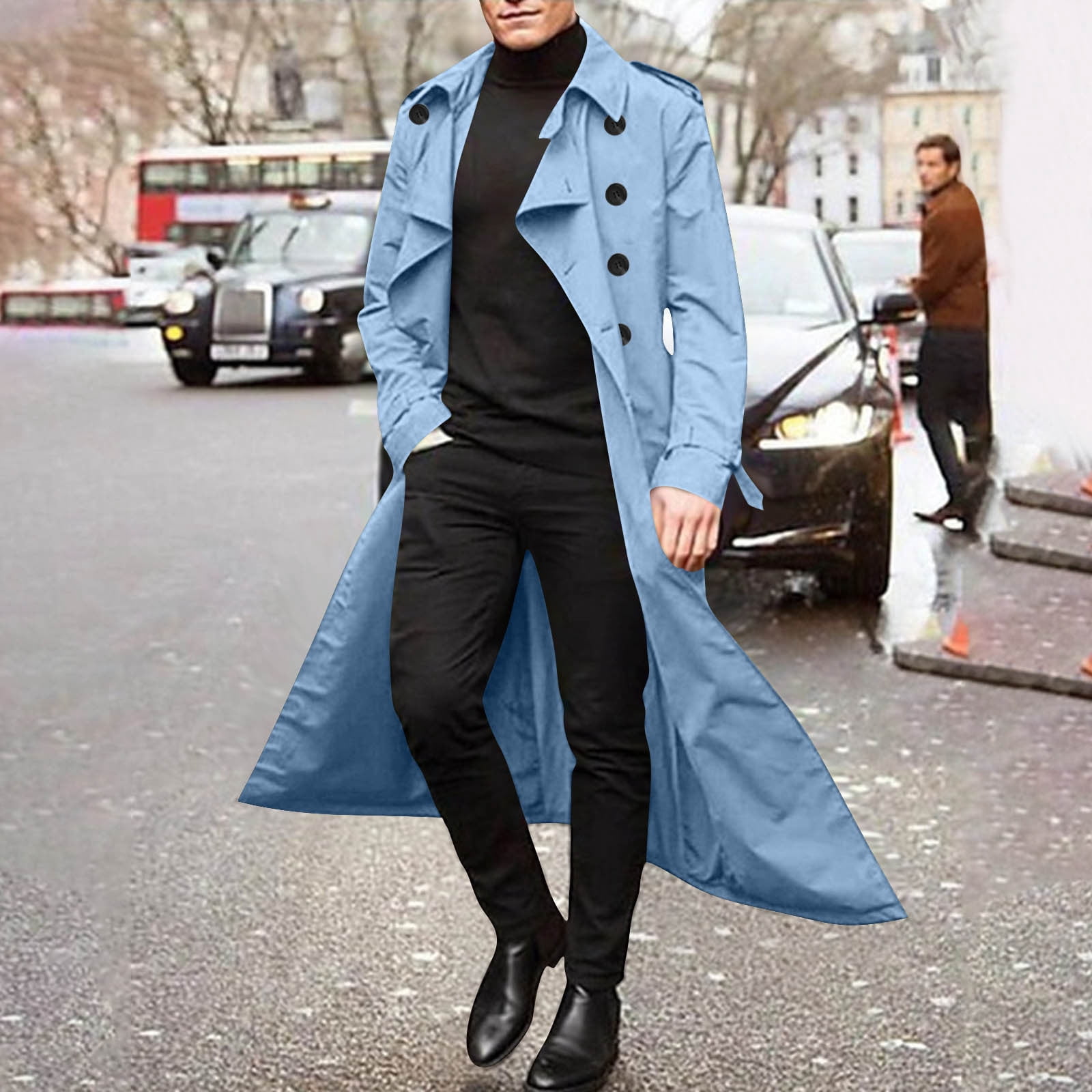 hotojiny Men's Trench Coat Stylish Loose Fit Double Breasted