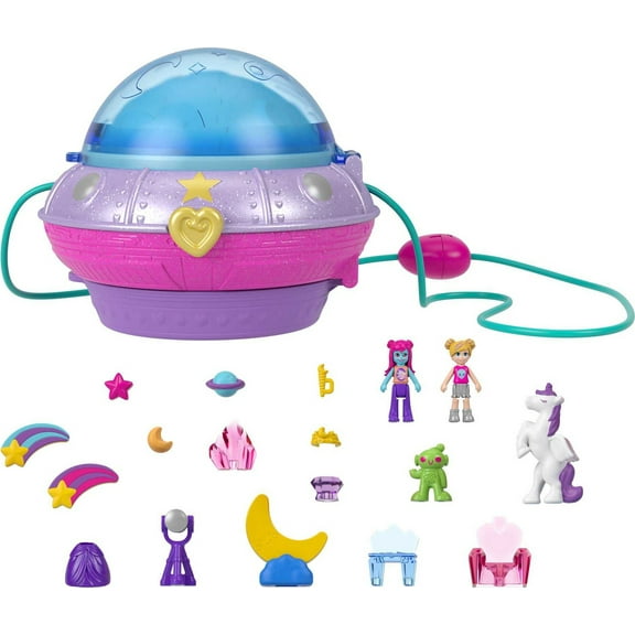 Polly Pocket 2-in-1 Playset, Double Play Space Compact with 2 Micro Dolls & Outer Space Accessories