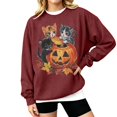 thumbnail image 2 of Peichun Halloween Pumpkin Cat Sweatshirts for Women Fall Winter Long Sleeve Crew Neck Loose Pullover Tops Vintage Spooky Season Graphic Loose Comfort Fit Hoodless Sweatshirt 1-Wine S, 2 of 4