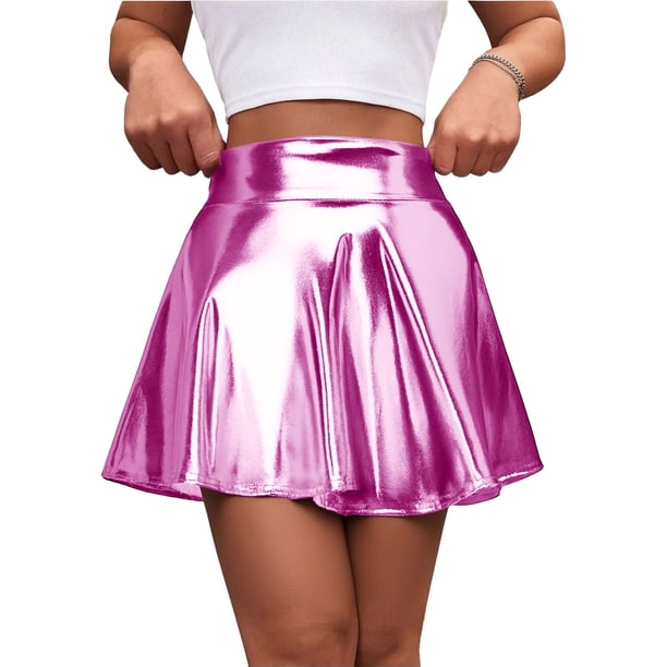 TaTaai Women Solid Color Shiny High Waist Mini Skirt Stretchy Fabric Soft Machine Washable No Fading Versatile Daily Party Street Casual Wear Above Knee Skirt Gift