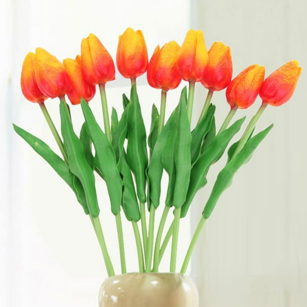 Tulipanes De Poliuretano 10 piezas ramo artificial Mini simulación tulipán decoración de boda (amarillo + rojo) Wdftyju Libre de BPA