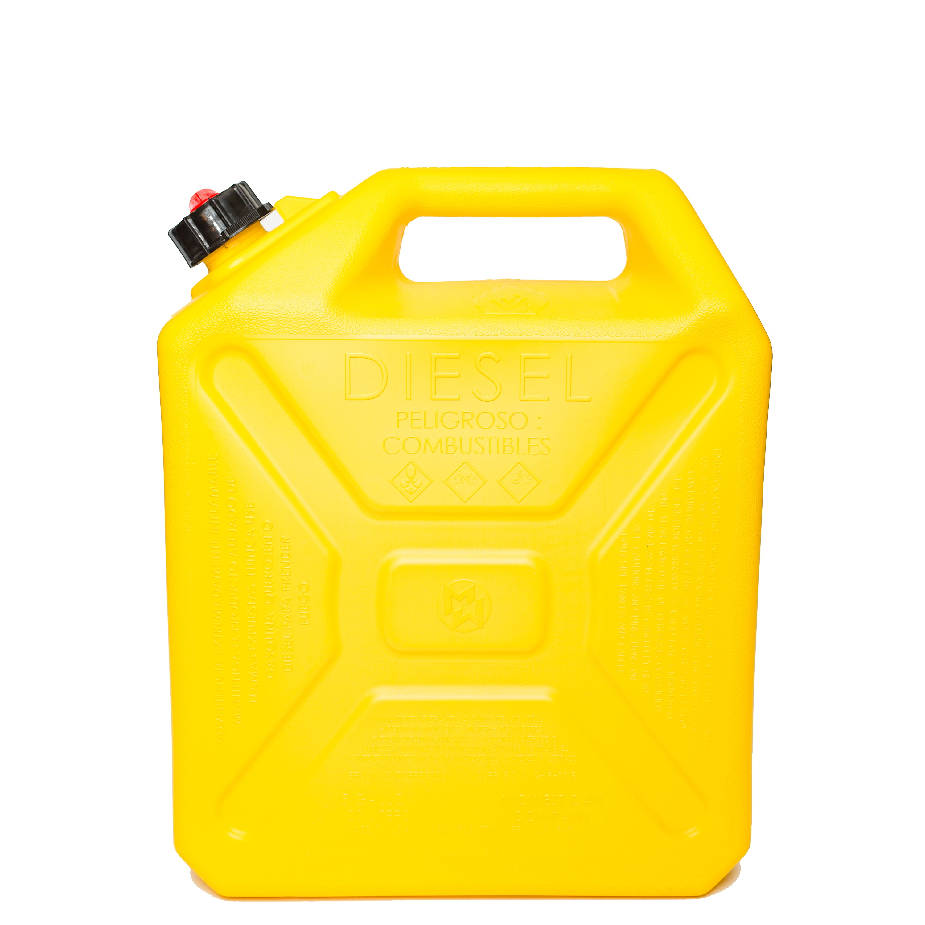 Midwest Can 8110 Plastic Jerry Can 5 Gallon Diesel Capacity, Military Style Diesel Container, Yellow