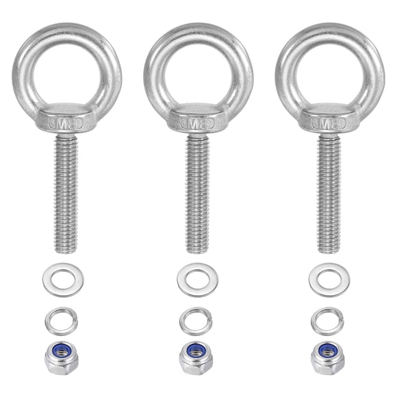 Unique Bargains M8 x 40mm Lifting Shoulder Eye Bolt 304 Stainless Steel Lifting Ring Threaded Eyebolt with Nuts and Washers 3Pcs
