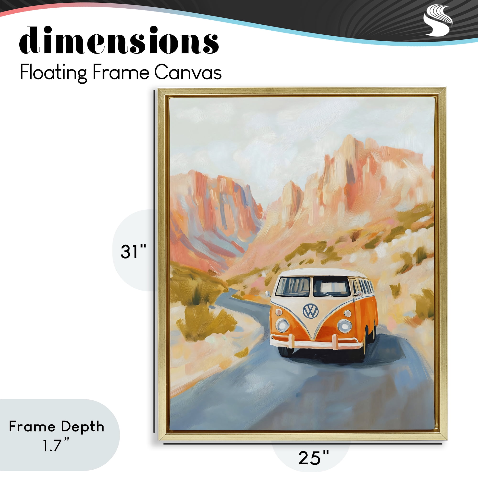 Stupell Industries Van Life Desert Canyon Gold Framed Floater Canvas Wall Art, design by The Prints Vibe