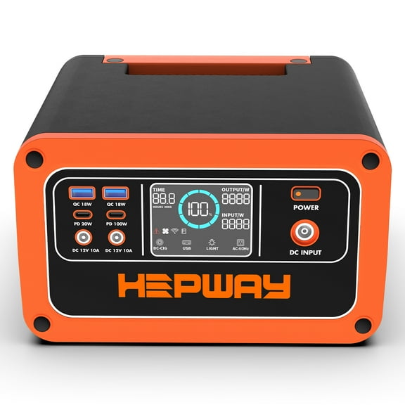 Portable Power Station 300W LFP Battery, 288Wh Solar Generator w/ LED lights, 2 AC 120V Outlets, 100W USB-C PD Output, 90000mah Power Bank for Hurricane Emergency Outdoor Camping RVs Home Use(Orange)