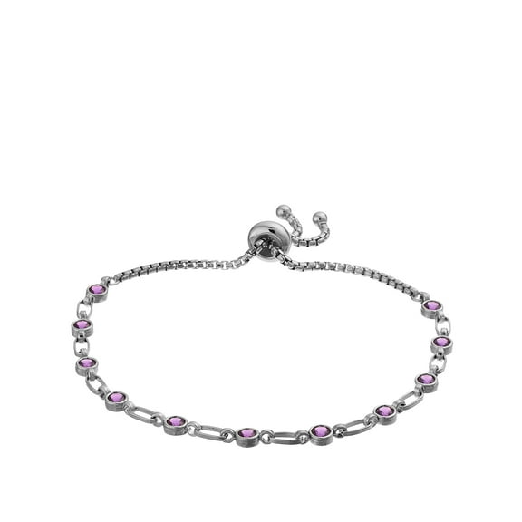 Kristen Kesho Sterilng Silver Amethyst Purple Cubic Zirconia Bolo Tennis Bracelet Adjustable Length