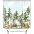 thumbnail image 2 of 4PCS Deer Shower Curtain Set, Country Mountain Pine Tree Foggy Woodland Elk Birds Wildlife Animals Hunting Lake Cabin Rustic Farmhouse Bathroom Decor, Non-Slip Bath Mat, Crescent Moon, 2 of 7